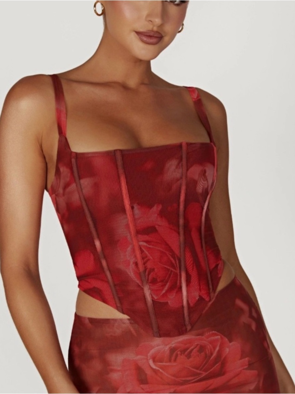 Meshki Red Floral Mesh Corset Bandeau